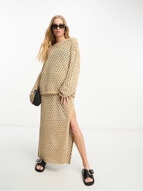 ASOS Beige Open-Knit Sweater US 8 & Skirt US 12 Set